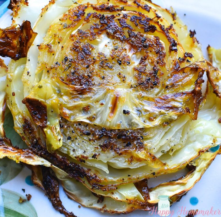 GARLIC ROASTED CABBAGE | MrsHappyHomemaker.com