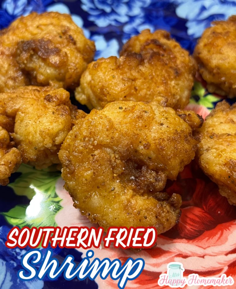 Southern fried shrimp on a blue plate