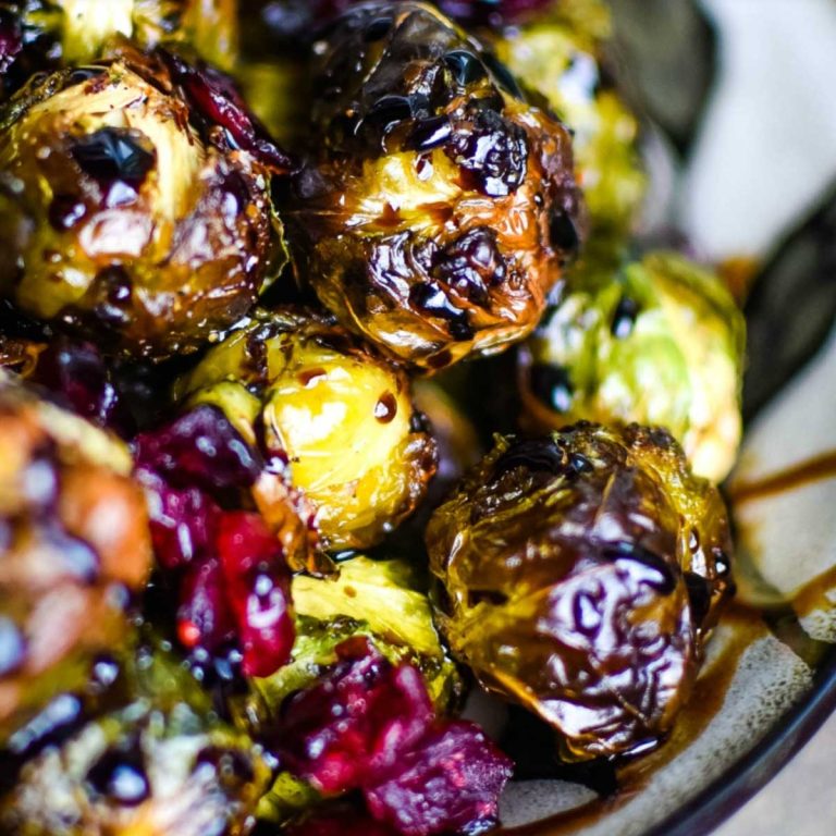 Roasted Brussel Sprouts With Cranberries and Balsamic Glaze